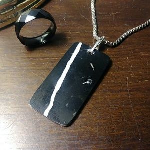 Marble & Silver Dog Tag with Chain.